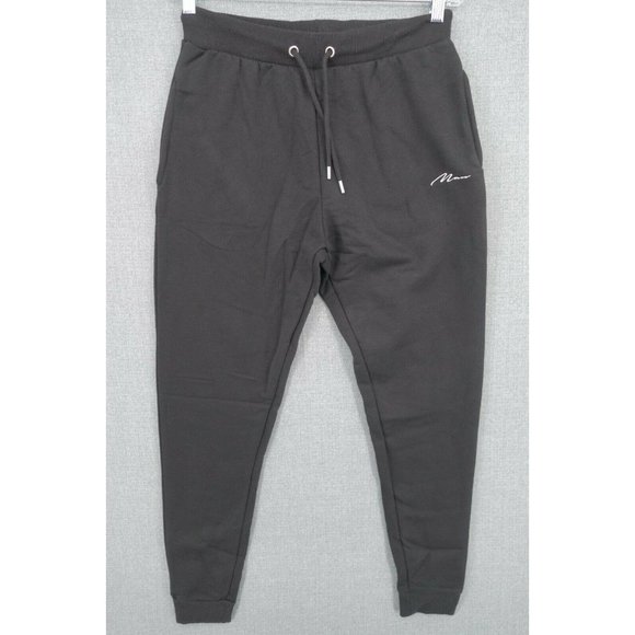 Boohoo Pants - Boohoo Man Jogger Pants Mens Medium Black Signature Slim Fit Recycled Drawstring
